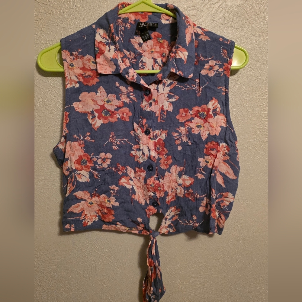 Volcom Floral Sleeveless Button-Up Top